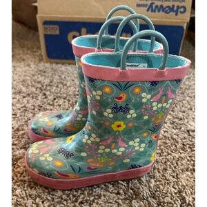 Landchief Toddler Green Bunny & Floral Pattern Rainboots Size 10
